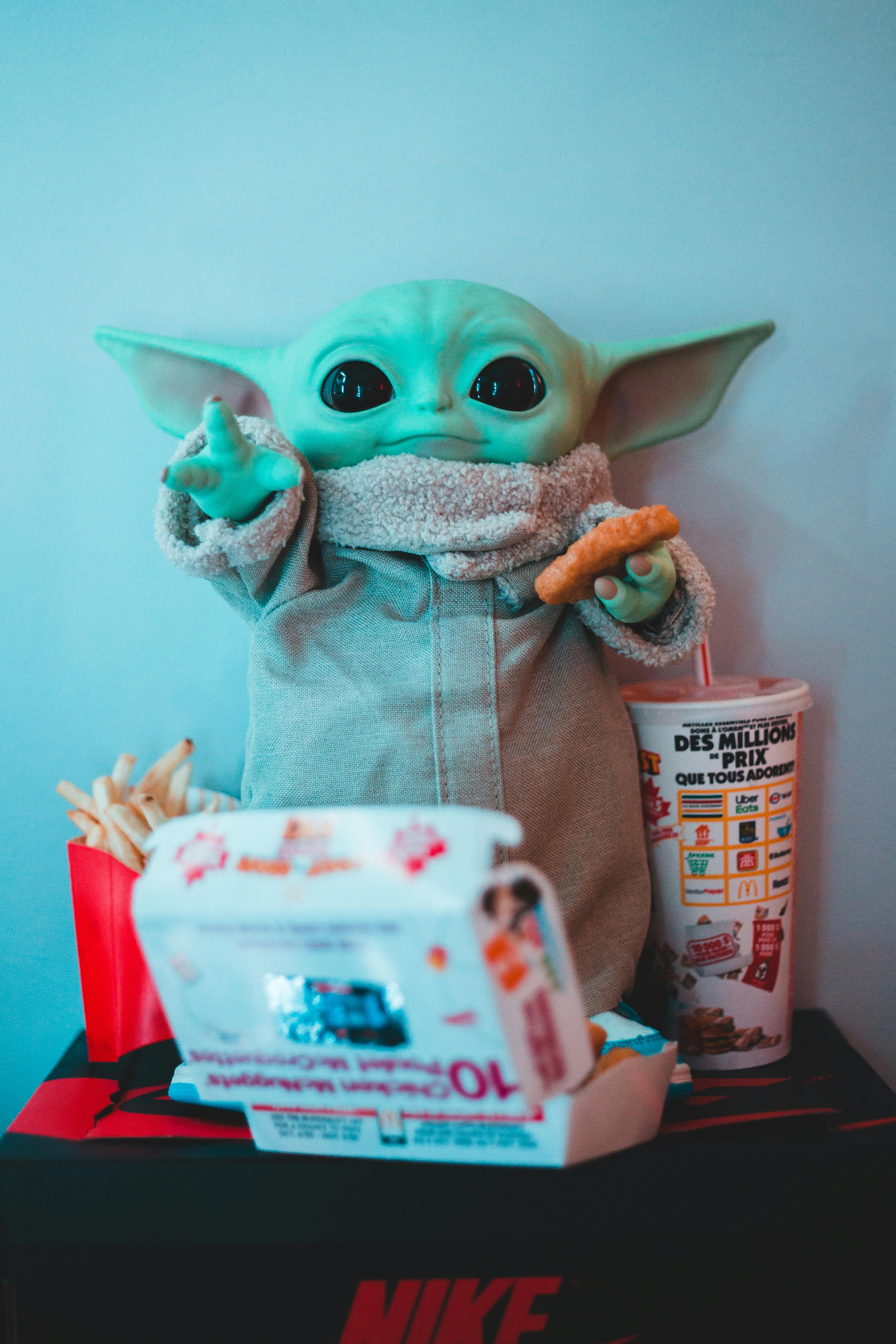 A model of the popular Baby Yoda from The Mandalorian