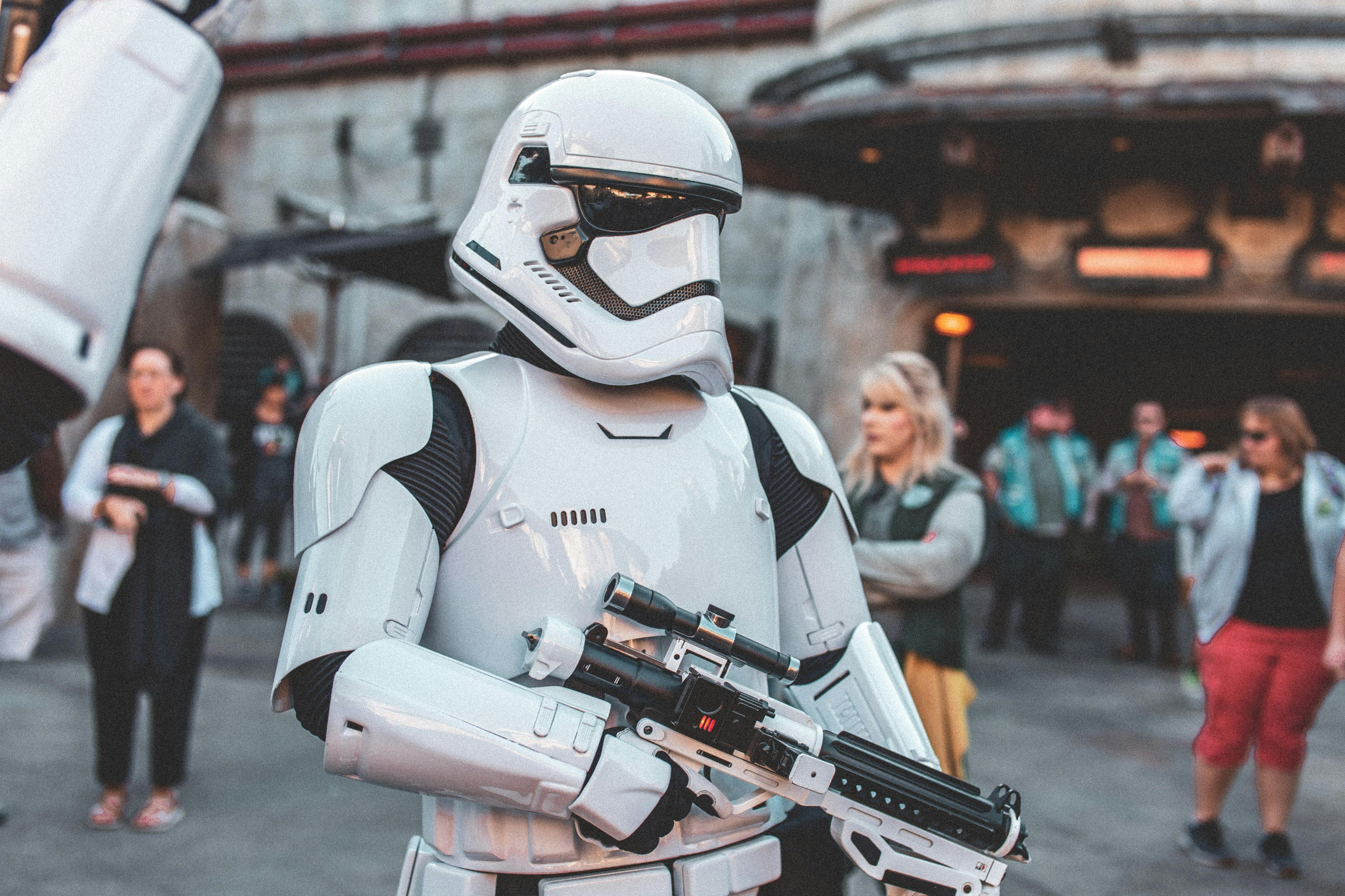A stormtrooper costume worn at a Star Wars event