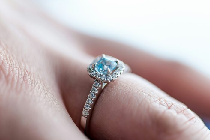 An Aquamarine engagement ring.