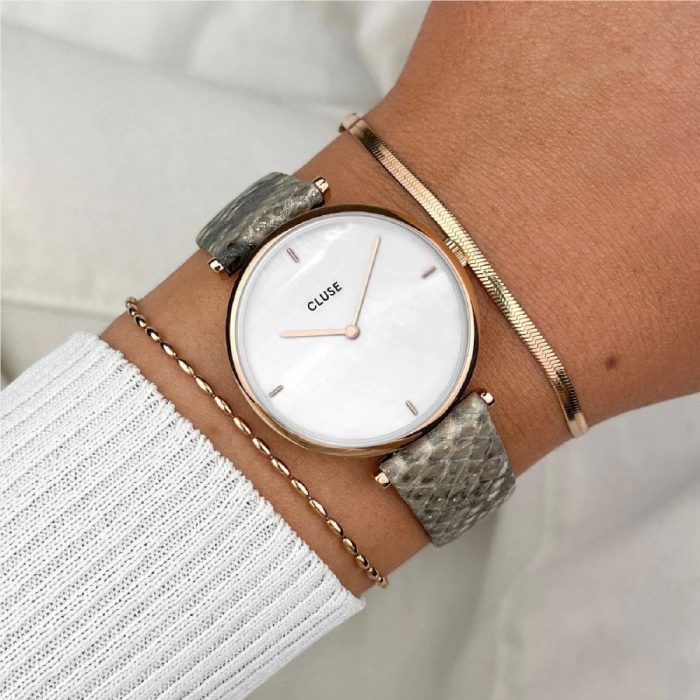 Cluse
Ladies Triomphe Rose Gold Tone Almond Python Leather Strap Watch