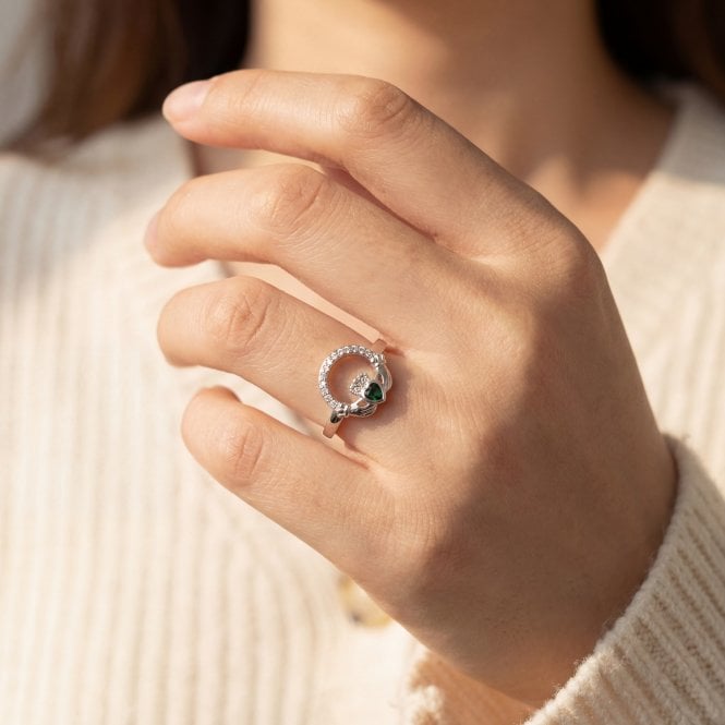 Faith Sterling Silver
CZ Claddagh with Green CZ Centre Ring