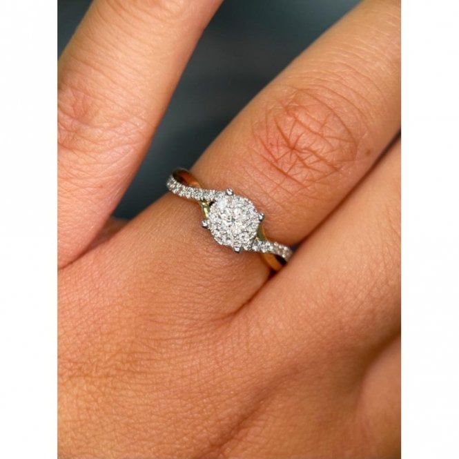 Faith Diamonds 9ct Canadian Yellow Gold 0.52ct Total Solitaire Illusion with Twist Diamond Shoulders Ring