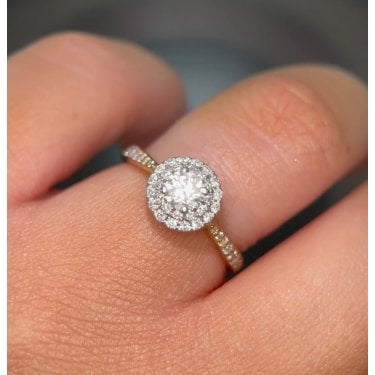 9ct Canadian Yellow Gold 0.70ct Round Brilliant Solitaire with Double Halo & Diamond Shoulders Ring
