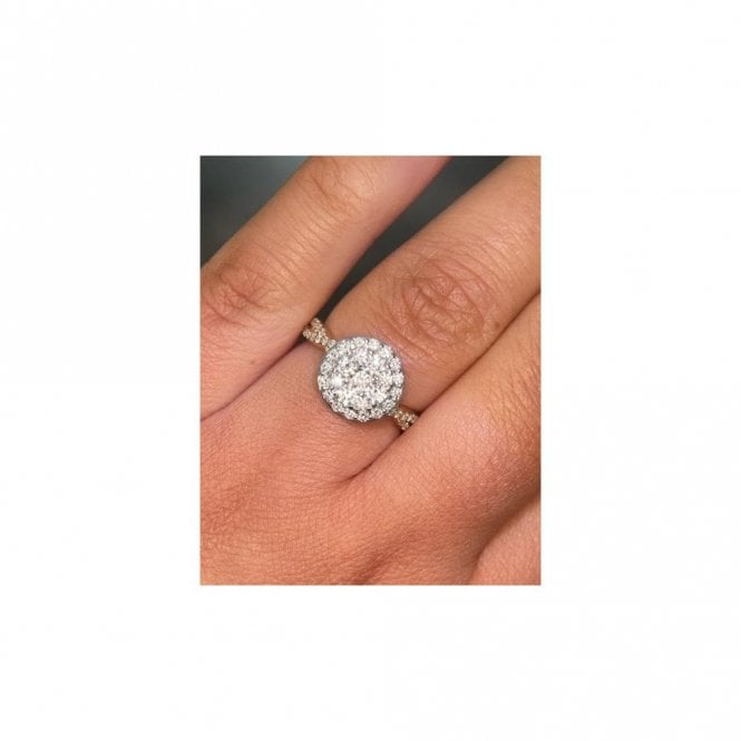 Faith Diamonds 9ct Canadian Yellow Gold 1.00ct Total Circle Illusion with Twist Diamond Shoulders Ring