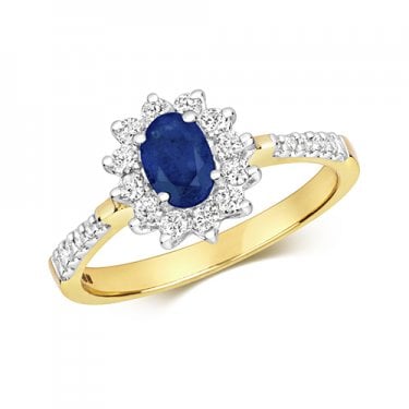 9ct Diamond Cluster 6x4 Oval Sapphire S0.60 