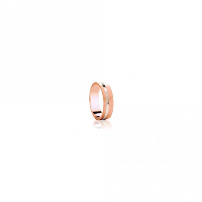 Faith Wedding Rings 9ct Rose Gold Base, Brushed Finish & Argentium Triple Offset Ridge Flat Court 6mm Wedding Ring  (All Sizes Available To Order)