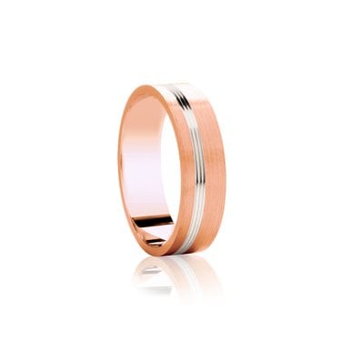 9ct Rose Gold Base, Brushed Finish & Argentium Triple Offset Ridge Flat Court 6mm Wedding Ring  (All Sizes Available To Order)