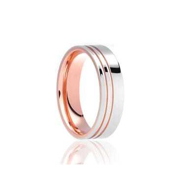 9ct Rose Gold Base & Double Line Argentium Finish Flat Court 6mm Wedding Ring  (All Sizes Available To Order)
