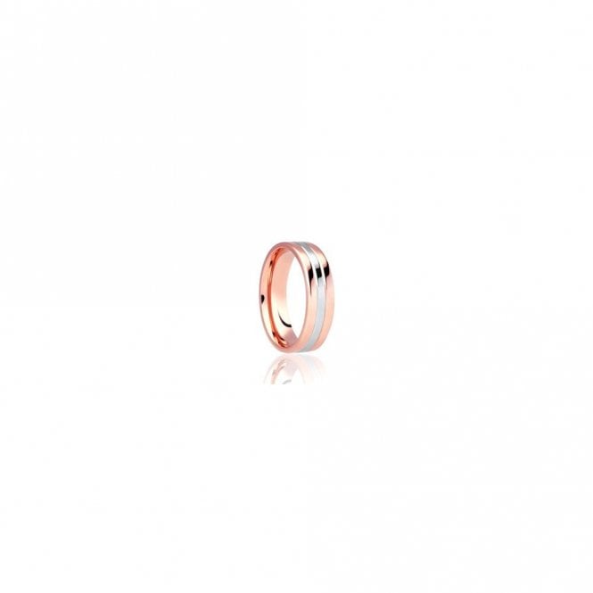 Faith Wedding Rings 9ct Rose Gold Base, Polished Finish with Argentium Centre Band Flat Court 6mm Wedding Ring  (All Sizes Available To Order)