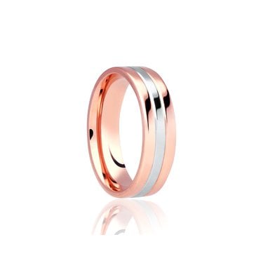 9ct Rose Gold Base, Polished Finish with Argentium Centre Band Flat Court 6mm Wedding Ring  (All Sizes Available To Order)