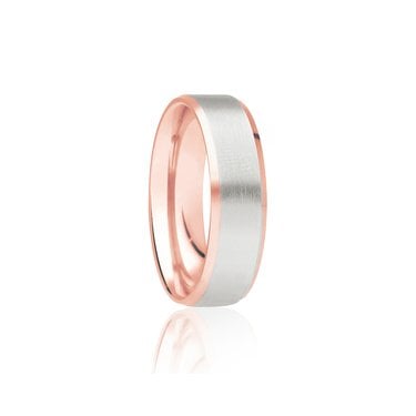 9ct Rose Gold Base & Tapered Edge with Argentium Brushed Centre Flat Court 6mm Wedding Ring  (All Sizes Available To Order)