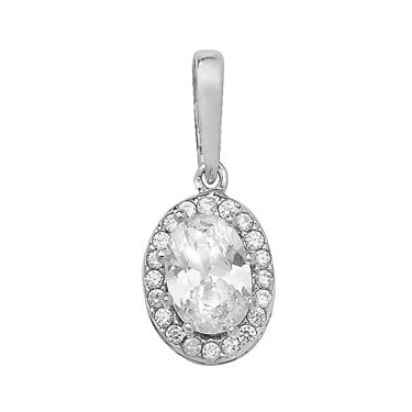9ct White Gold Oval Halo Pendant