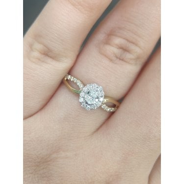 9ct Yellow Gold 0.30ct Total Oval Cut Solitaire with Single Halo & Split Diamond Shoulders Ring