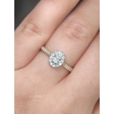 9ct Yellow Gold 0.30ct Total Oval Solitaire with Single Halo & Diamond Shoulders Ring