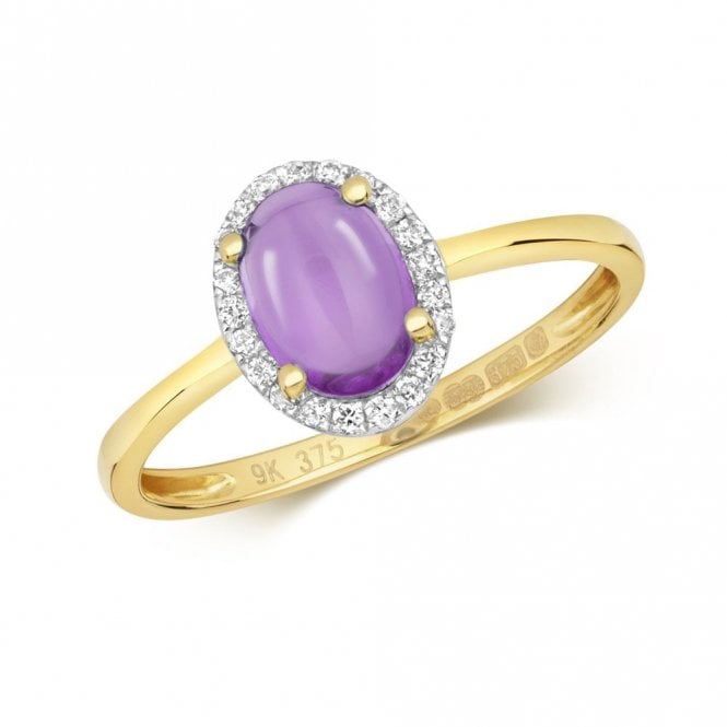 Faith Diamonds 9ct Yellow Gold 0.84ct Amethyst Oval with 0.09ct Diamond Halo Ring Size L (Other Sizes Available to Order)