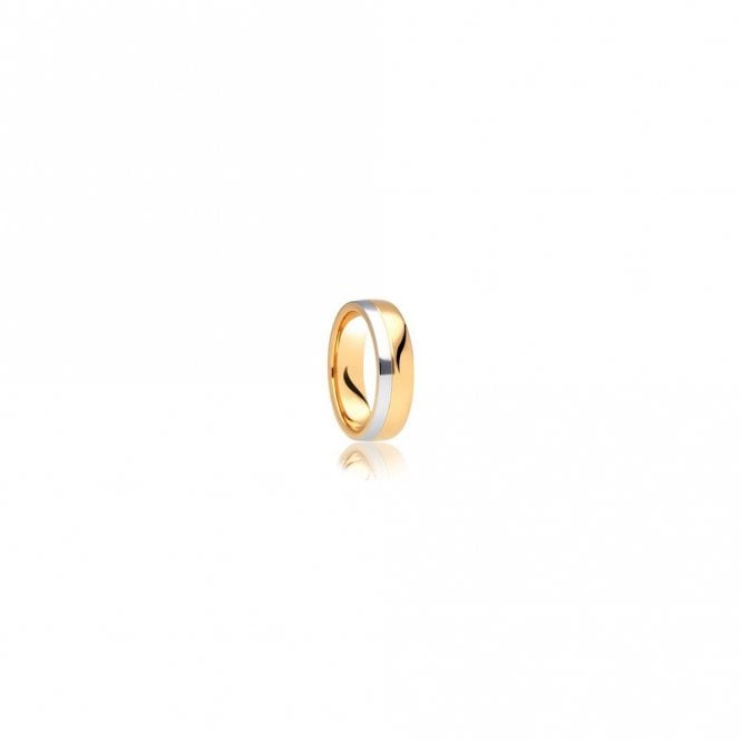 Faith Wedding Rings 9ct Yellow Gold Base & Argentium Off-Set Centre Line Soft Court 6mm Wedding Ring  (All Sizes Available To Order)