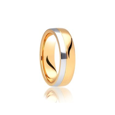 9ct Yellow Gold Base & Argentium Off-Set Centre Line Soft Court 6mm Wedding Ring  (All Sizes Available To Order)