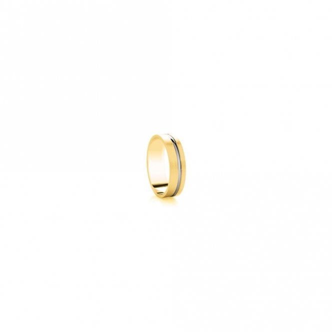Faith Wedding Rings 9ct Yellow Gold Base Brushed Finish with Argentium Polished Off-Set Raised Line Flat Court 5mm Wedding Ring  (All Sizes Available To Order)