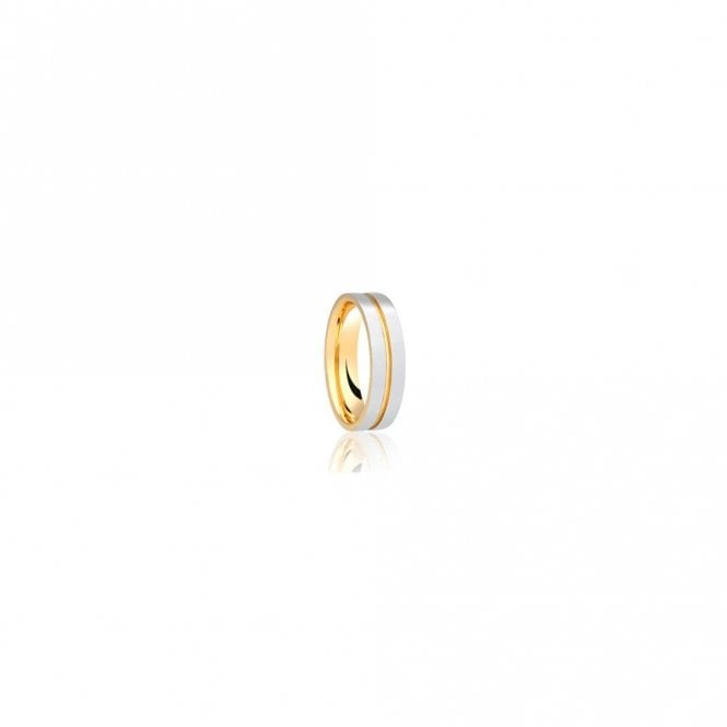 Faith Wedding Rings 9ct Yellow Gold Base & Centre Line in Argentium Finish Flat Court 6mm Wedding Band  (All Sizes Available To Order)