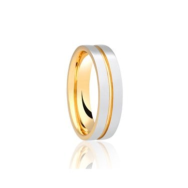 9ct Yellow Gold Base & Centre Line in Argentium Finish Flat Court 6mm Wedding Band  (All Sizes Available To Order)