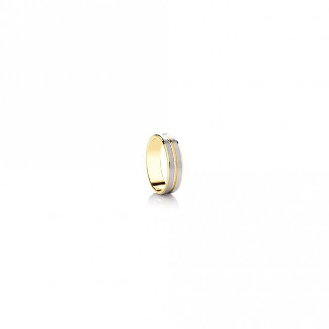 Faith Wedding Rings 9ct Yellow Gold Base Edge & Raised Centre Line with Argentium Brushed Finish Flat Court 6mm Wedding Ring  (All Sizes Available To Order)