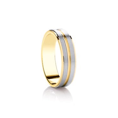 9ct Yellow Gold Base Edge & Raised Centre Line with Argentium Brushed Finish Flat Court 6mm Wedding Ring  (All Sizes Available To Order)