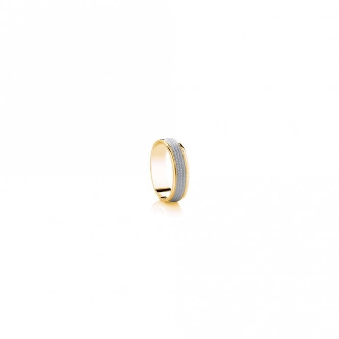Faith Wedding Rings 9ct Yellow Gold Base & Edge with Argentium 4 Row Beaded Centre Flat Court 6mm Wedding Ring  (All Sizes Available To Order)