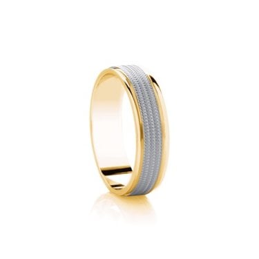 9ct Yellow Gold Base & Edge with Argentium 4 Row Beaded Centre Flat Court 6mm Wedding Ring  (All Sizes Available To Order)