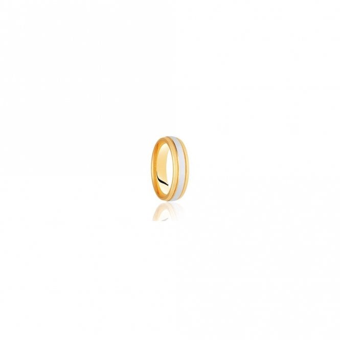 Faith Wedding Rings 9ct Yellow Gold Base & Edge with Argentium Band Centre Traditional Court 6mm Wedding Ring  (All Sizes Available To Order)