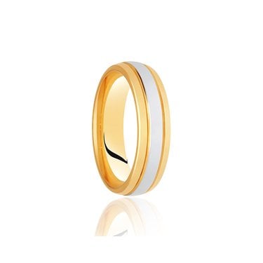 9ct Yellow Gold Base & Edge with Argentium Band Centre Traditional Court 6mm Wedding Ring  (All Sizes Available To Order)