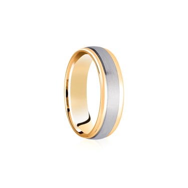 9ct Yellow Gold Base & Edge with Argentium Brushed Centre Traditional Court 6mm Wedding Ring  (All Sizes Available To Order)