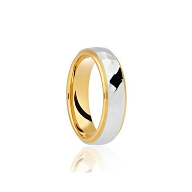 9ct Yellow Gold Base & Edge with Argentium Polished & Faceted Centre Traditional Court 6mm Wedding Ring  (All Sizes Available To Order)