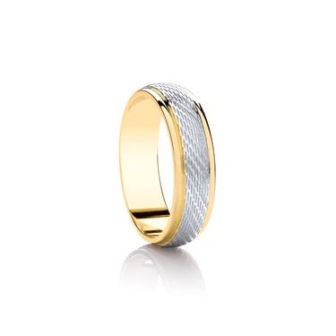 9ct Yellow Gold Base & Edge with Argentium Raised Brushed Mesh Pattern Centre Traditional Court 6mm Wedding Ring  (All Sizes Available To Order)