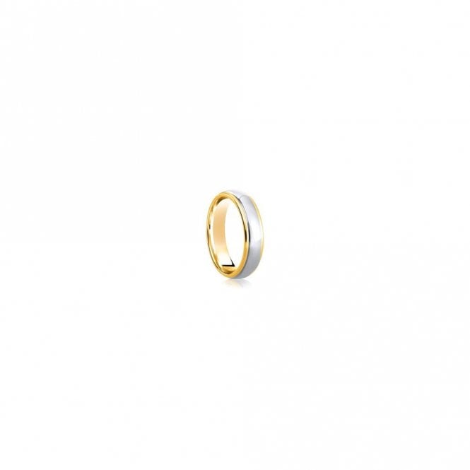 Faith Wedding Rings 9ct Yellow Gold Base & Edge with Polished Argentium Raised Centre Traditional Court 5mm Weddding Ring  (All Sizes Available To Order)