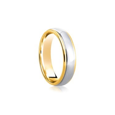 9ct Yellow Gold Base & Edge with Polished Argentium Raised Centre Traditional Court 5mm Weddding Ring  (All Sizes Available To Order)