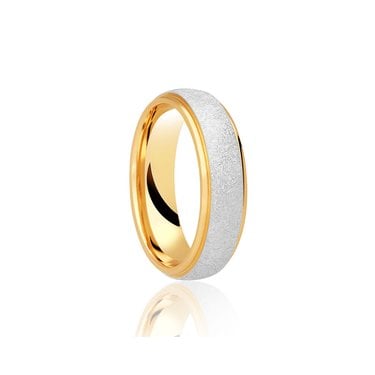 9ct Yellow Gold Base & Edge with Scratched Finish Argentium Centre Traditional Court 5mm Wedding Ring  (All Sizes Available To Order)