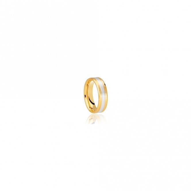 Faith Wedding Rings 9ct Yellow Gold Base & Flat Edge with Argentium Centre Flat Court 6mm Wedding Ring  (All Sizes Available To Order)