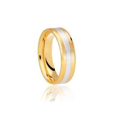 9ct Yellow Gold Base & Flat Edge with Argentium Centre Flat Court 6mm Wedding Ring  (All Sizes Available To Order)
