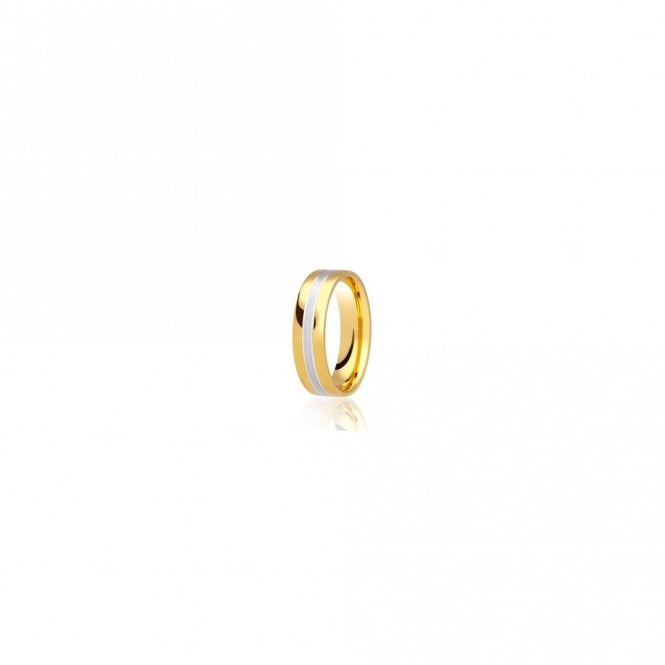 Faith Wedding Rings 9ct Yellow Gold Base & Flat Polished Edge with Argentium Centre Flat Court 6mm Wedding Ring  (All Sizes Available To Order)