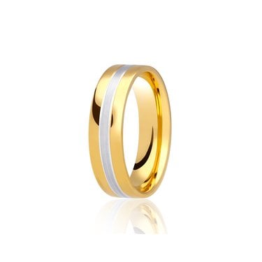 9ct Yellow Gold Base & Flat Polished Edge with Argentium Centre Flat Court 6mm Wedding Ring  (All Sizes Available To Order)