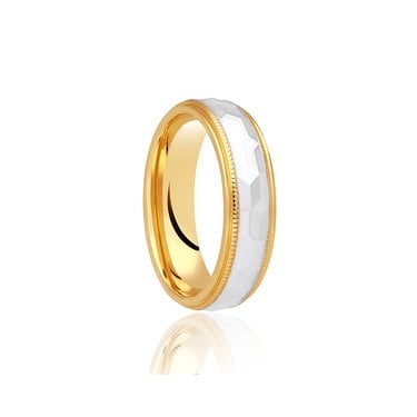 9ct Yellow Gold Base & Polished Beaded Edge with Argentium Faceted Polished Centre Traditional Court 6mm Wedding Ring  (All Sizes Available To Order)