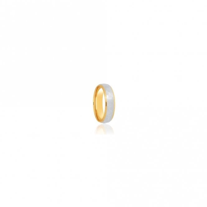 Faith Wedding Rings 9ct Yellow Gold Base & Polished Edge with Argentium Faceted Brushed Centre Traditional Court 6mm Wedding Ring  (All Sizes Available To Order)