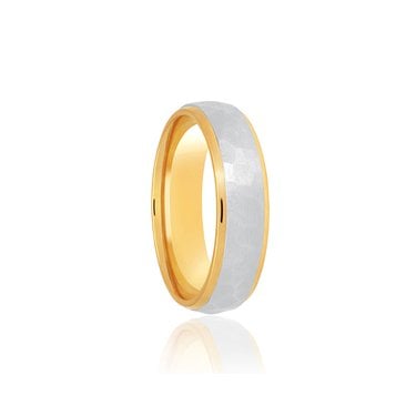 9ct Yellow Gold Base & Polished Edge with Argentium Faceted Brushed Centre Traditional Court 6mm Wedding Ring  (All Sizes Available To Order)