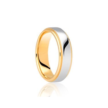 9ct Yellow Gold Base & Raised Edge with Polished Argentium Centre Soft Court 5mm Wedding Ring  (All Sizes Available To Order)
