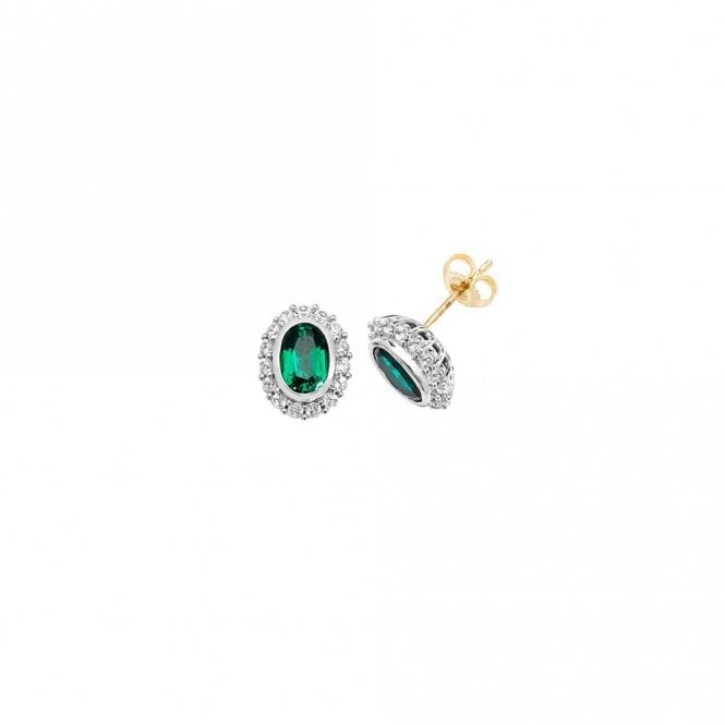 Faith Diamonds 9ct Yellow Gold Created Emerald & White Sapphire Oval Earrings