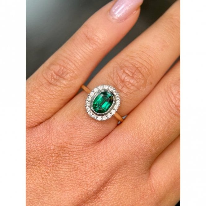 Faith Diamonds 9ct Yellow Gold Created Emerald & White Sapphire Oval Ring