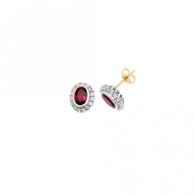 Faith Diamonds 9ct Yellow Gold Created Ruby & White Sapphire Oval Earrings