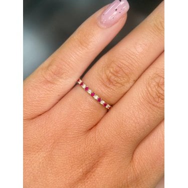 9ct Yellow Gold Diamond & Ruby Claw Set 2mm Ring