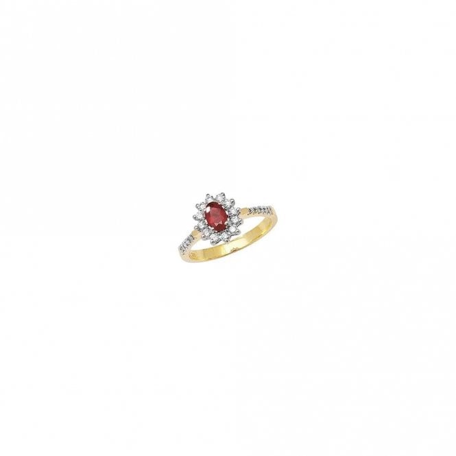 Faith Diamonds 9ct Yellow Gold Diamond Ruby Cluster Ring  