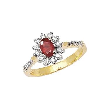 9ct Yellow Gold Diamond Ruby Cluster Ring 